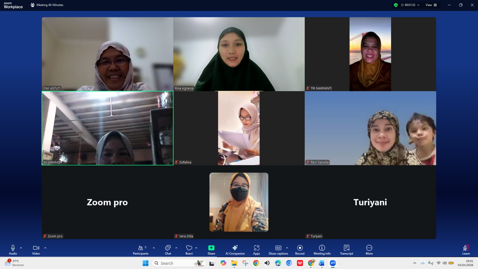 IBI Cabang Kota Palembang Pertemuan Rutin Pengurus Secara Daring